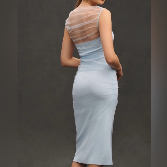 🟠NWT EN ELLY by ANTHROPOLOGIE Mesh Slim Midi Dress in Light Blue XL - Picture 5 of 6